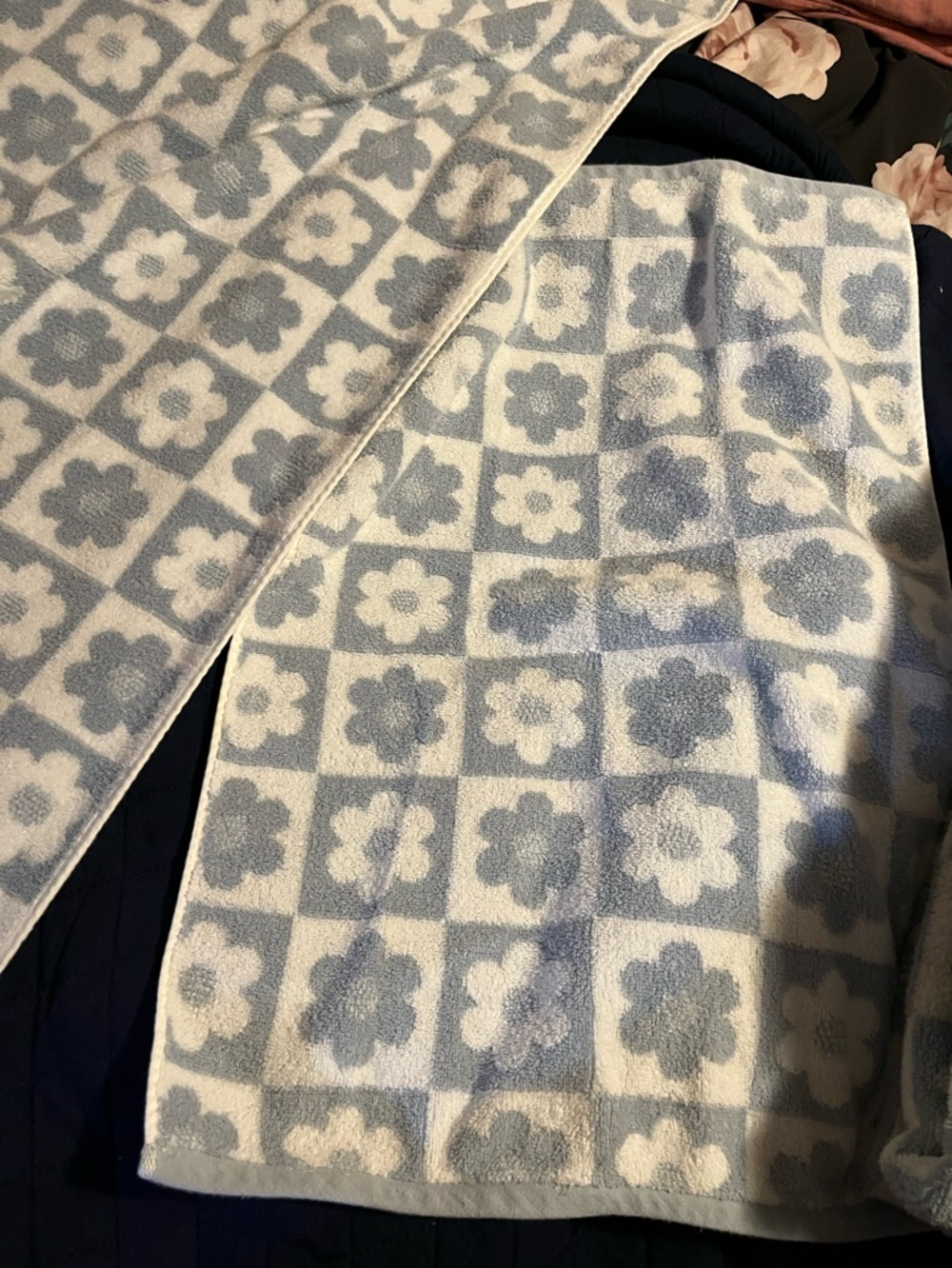 Tabitha Webb~Floral Check Blue & White Towel Set~6 pieces~100% Cotton **soft** - Picture 6 of 9